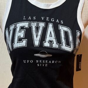 Ardene Black Tank Top with White Nevada Graphic